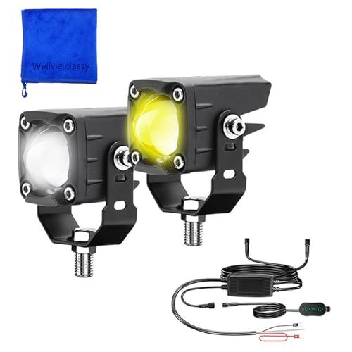 【新品】バイク 汎用 LED フォグランプ 2色切替 ホワイト イエロー スイッチ 小型 12V 2個セット 防水 カットライン 10W