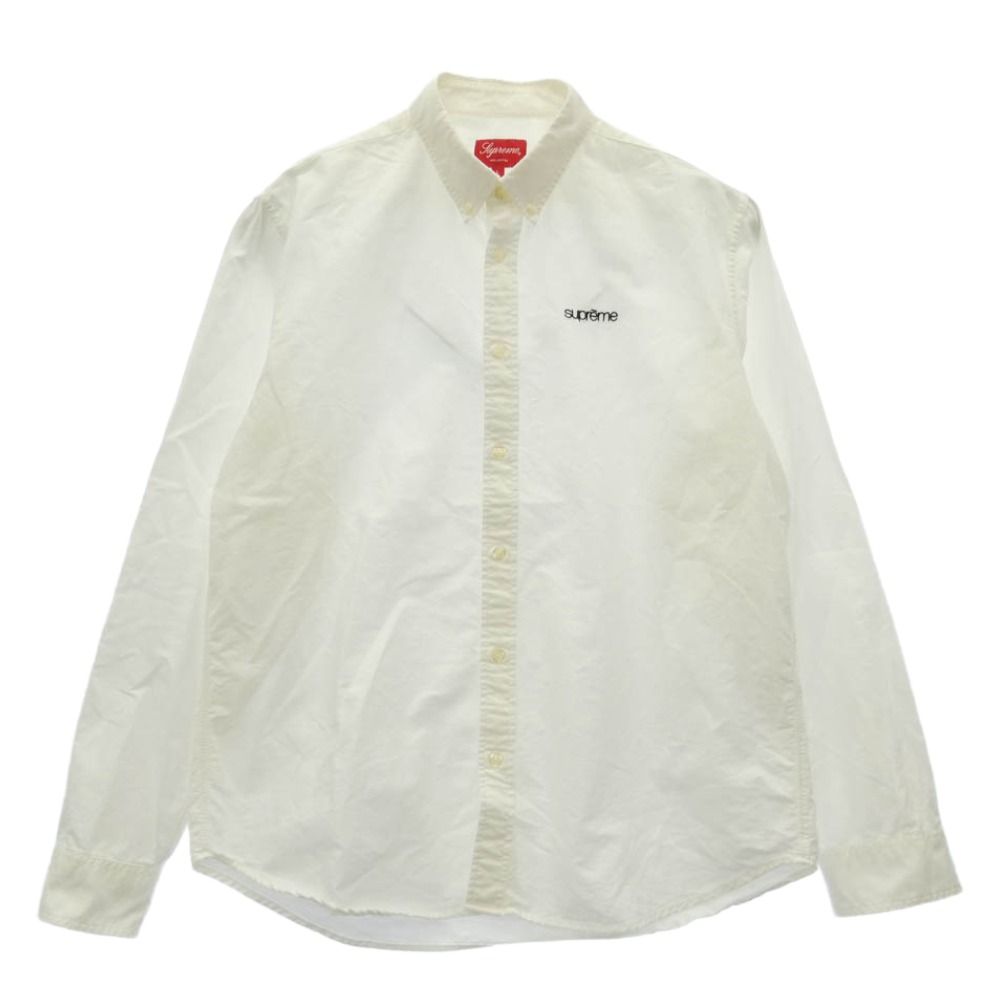 Supreme シュプリーム 18SS Washed Twill Shirt ウォッシュド ツイル ボタンダウン クラシック ロゴ 刺繍 シャツ ホワイト系 L【中古】