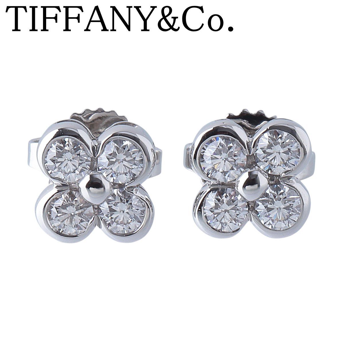 ティファニー ベゼル ダイヤ ピアス PT950 新品仕上げ済 TIFFANY【25812】