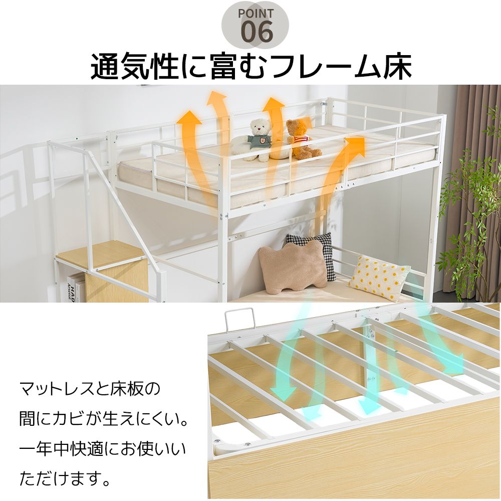 パイプベッド ロフトベッド 密閉式収納スペース 分割可能 シングル 