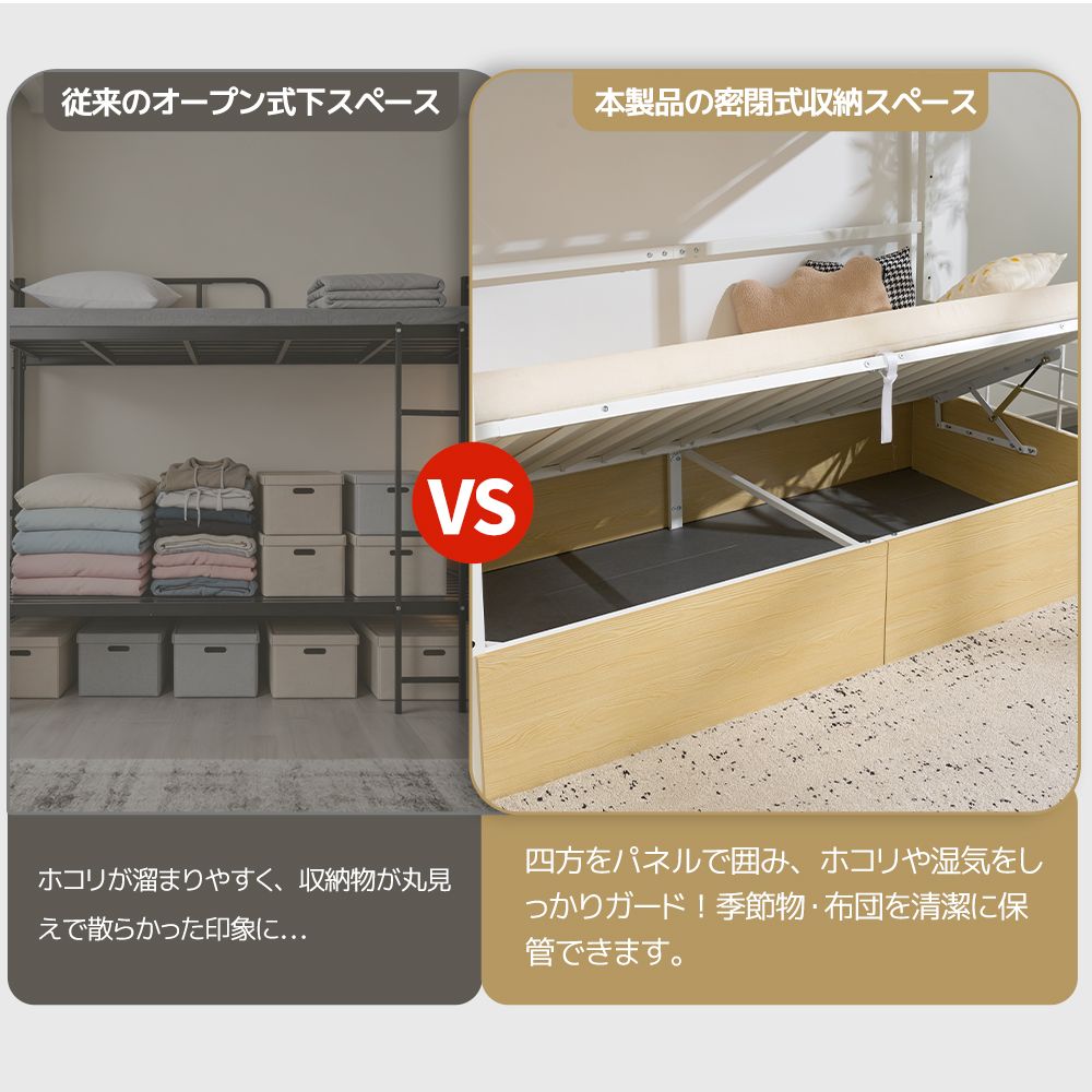 パイプベッド ロフトベッド 密閉式収納スペース 分割可能 シングル 