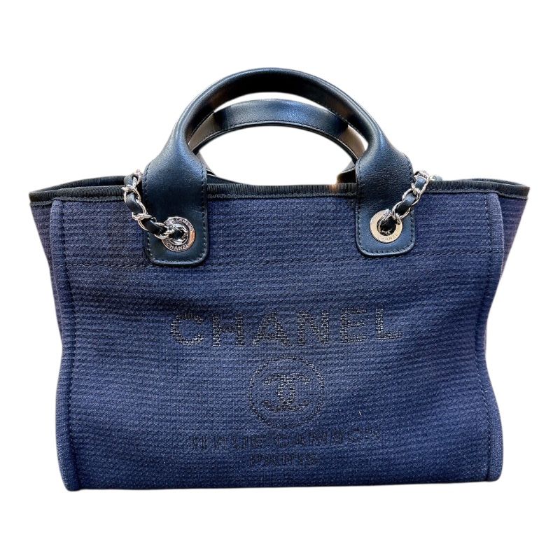 シャネル CHANEL ドーヴィル スモール ショッピングバック AS3257 ネイビー シルバー金具 コットンファイバー レディース トートバッグ