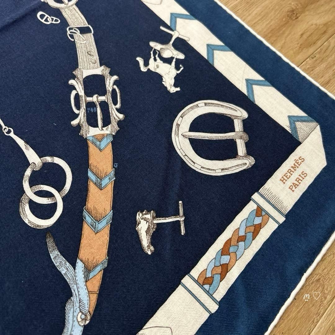 HERMES エルメス カレジェアン140 シュヴォーデシェネ カシシル マリン