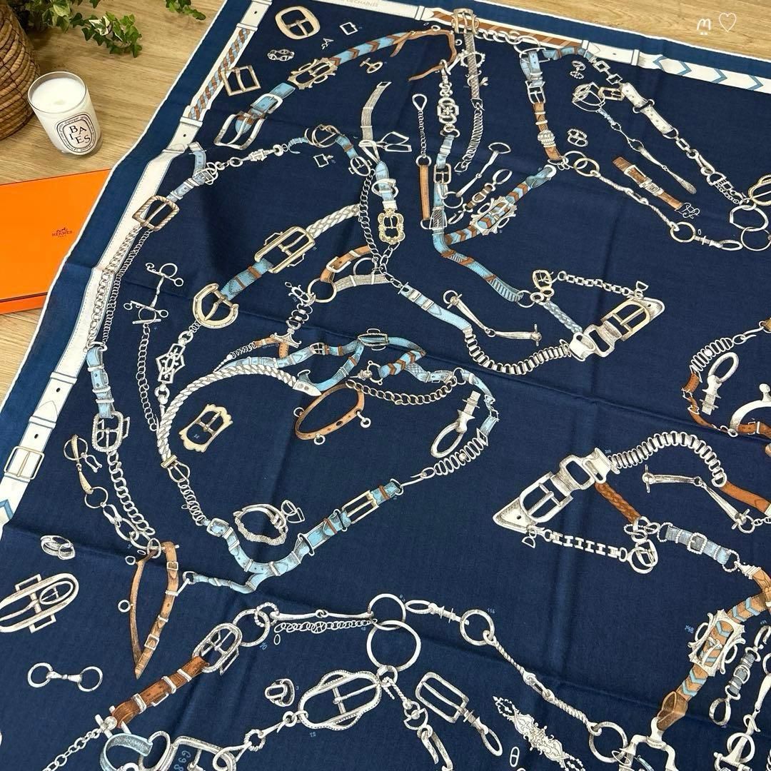 HERMES エルメス カレジェアン140 シュヴォーデシェネ カシシル マリン