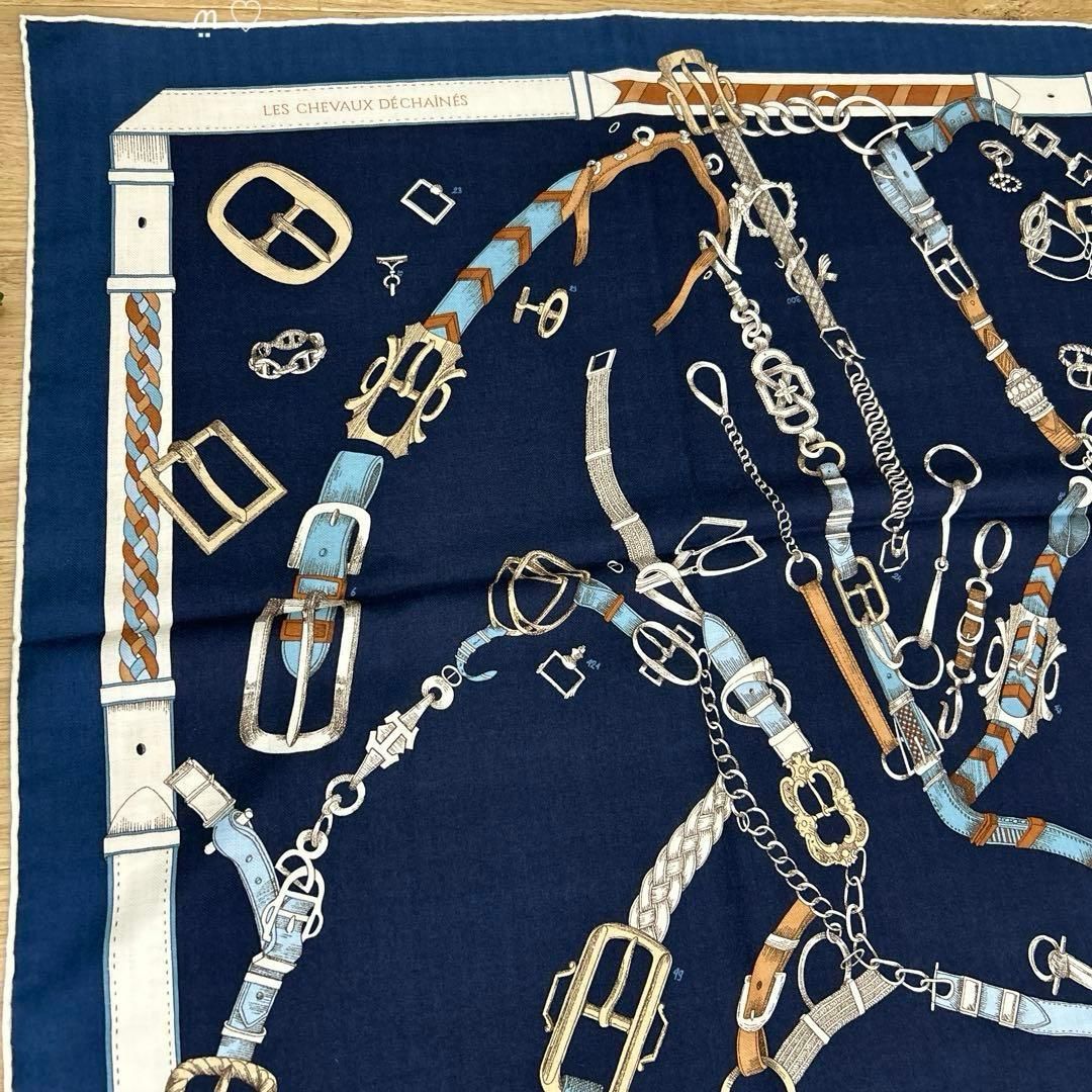 HERMES エルメス カレジェアン140 シュヴォーデシェネ カシシル マリン 