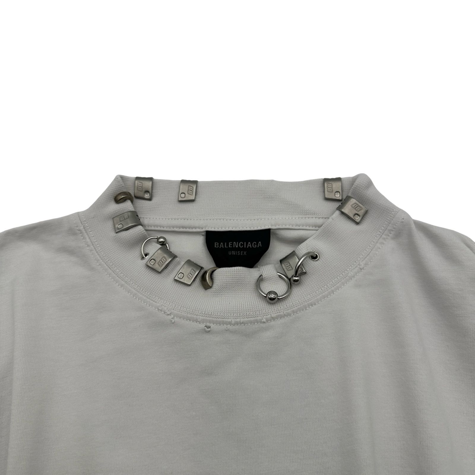 バレンシアガ BALENCIAGA ピアス装飾ダメージ加工半袖Tシャツ 761460 