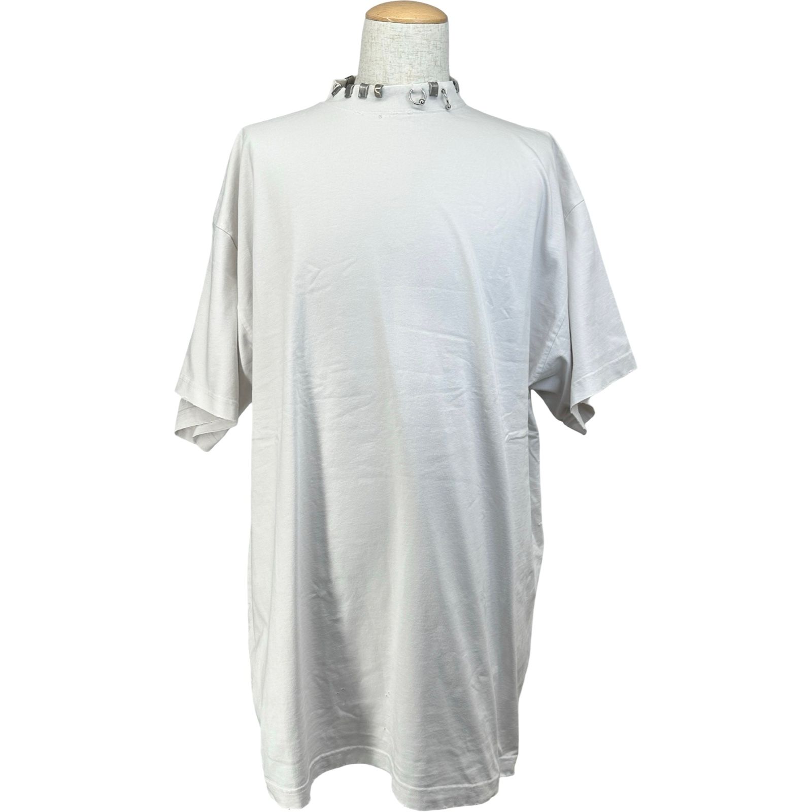 バレンシアガ BALENCIAGA ピアス装飾ダメージ加工半袖Tシャツ 761460 グレー コットン レディース 半袖Ｔシャツ 41,600円