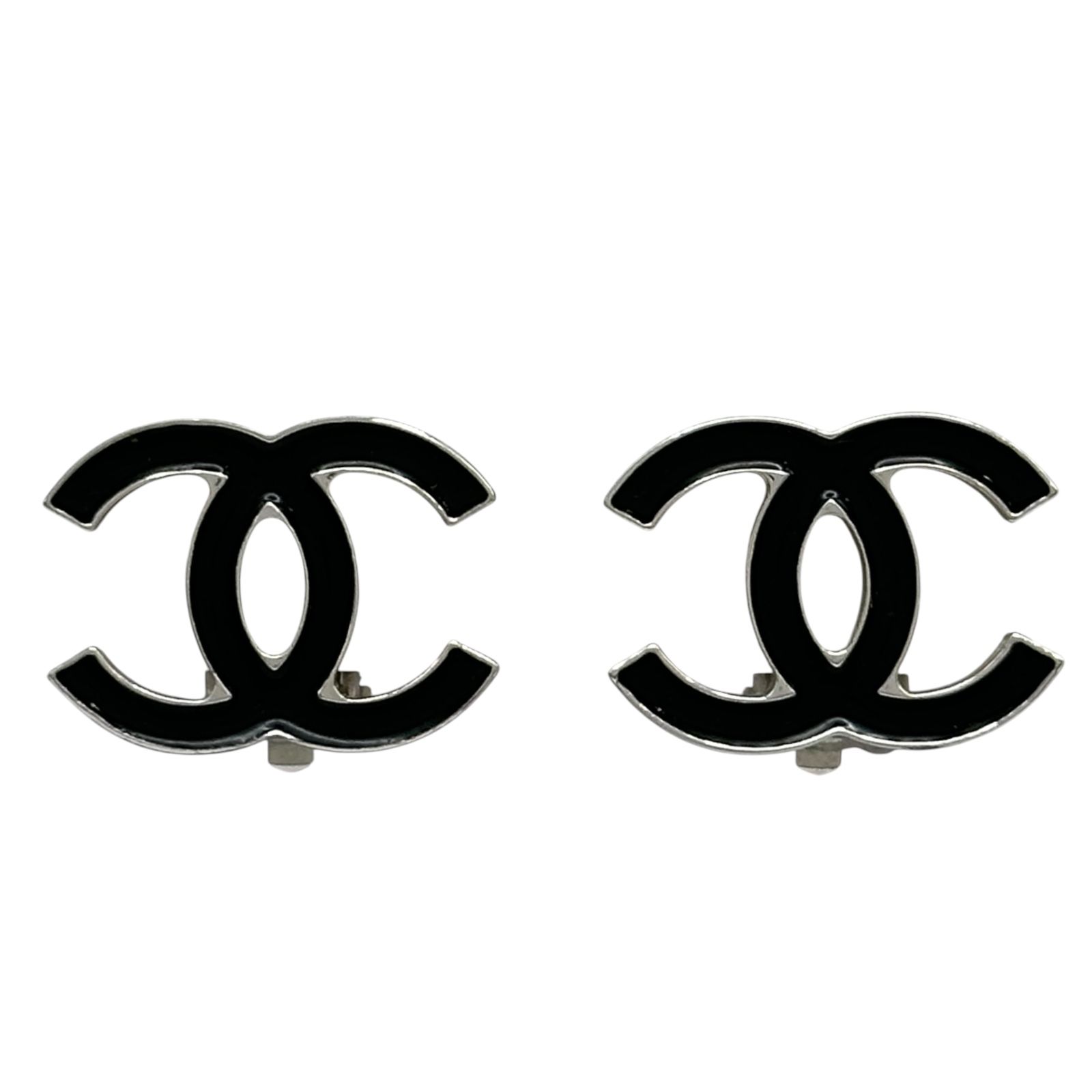 シャネル CHANEL ココマークピアス ブラック/シルバー メタル/エナメル 