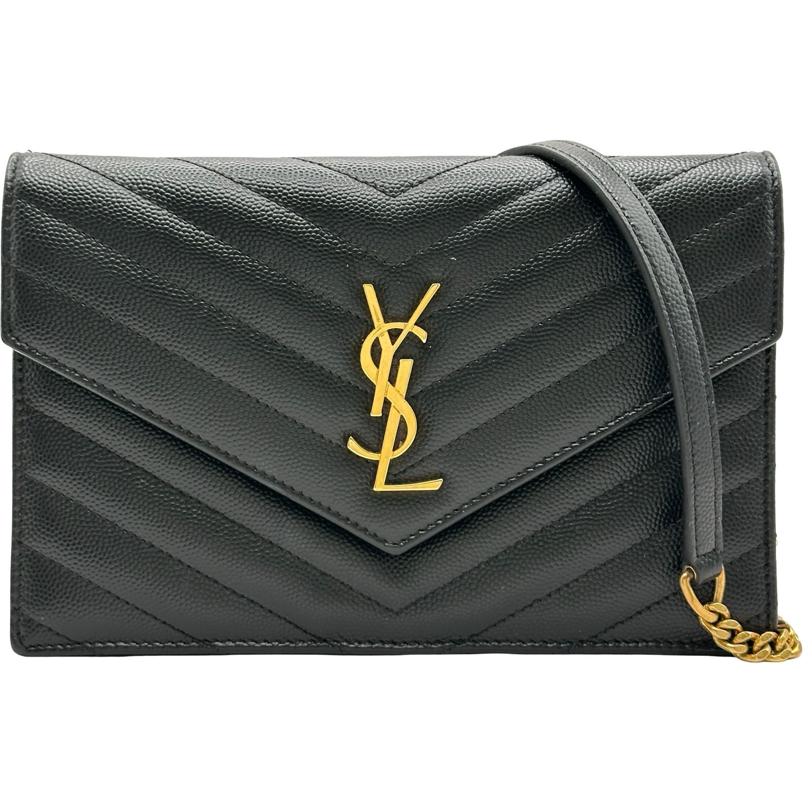 サンローラン SAINT LAURENT カサンドラ エンベロープ チェーンウォレット 393953 ブラック カーフレザー レディース ウォレットチェーン