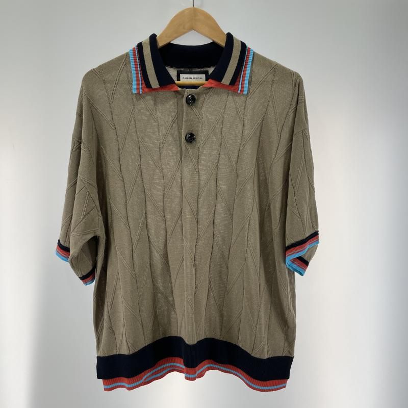 【中古】MAISON SPECIAL ポロシャツ レイヤードライン襟 ブラウン サイズ01 メゾンスペシャル[19]