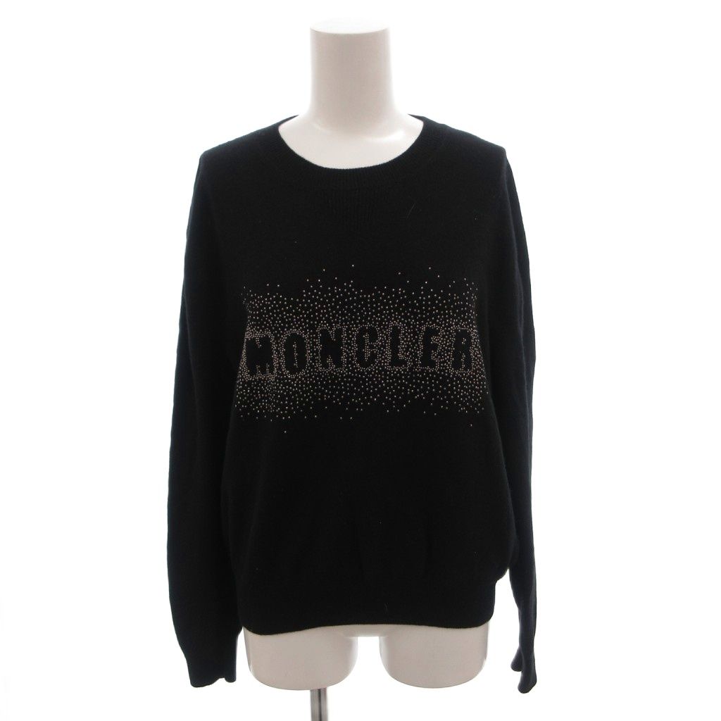モンクレール MONCLER ニット セーター ロゴ ビジュー 長袖 ウール XS 黒 ブラック /FF ■GY53