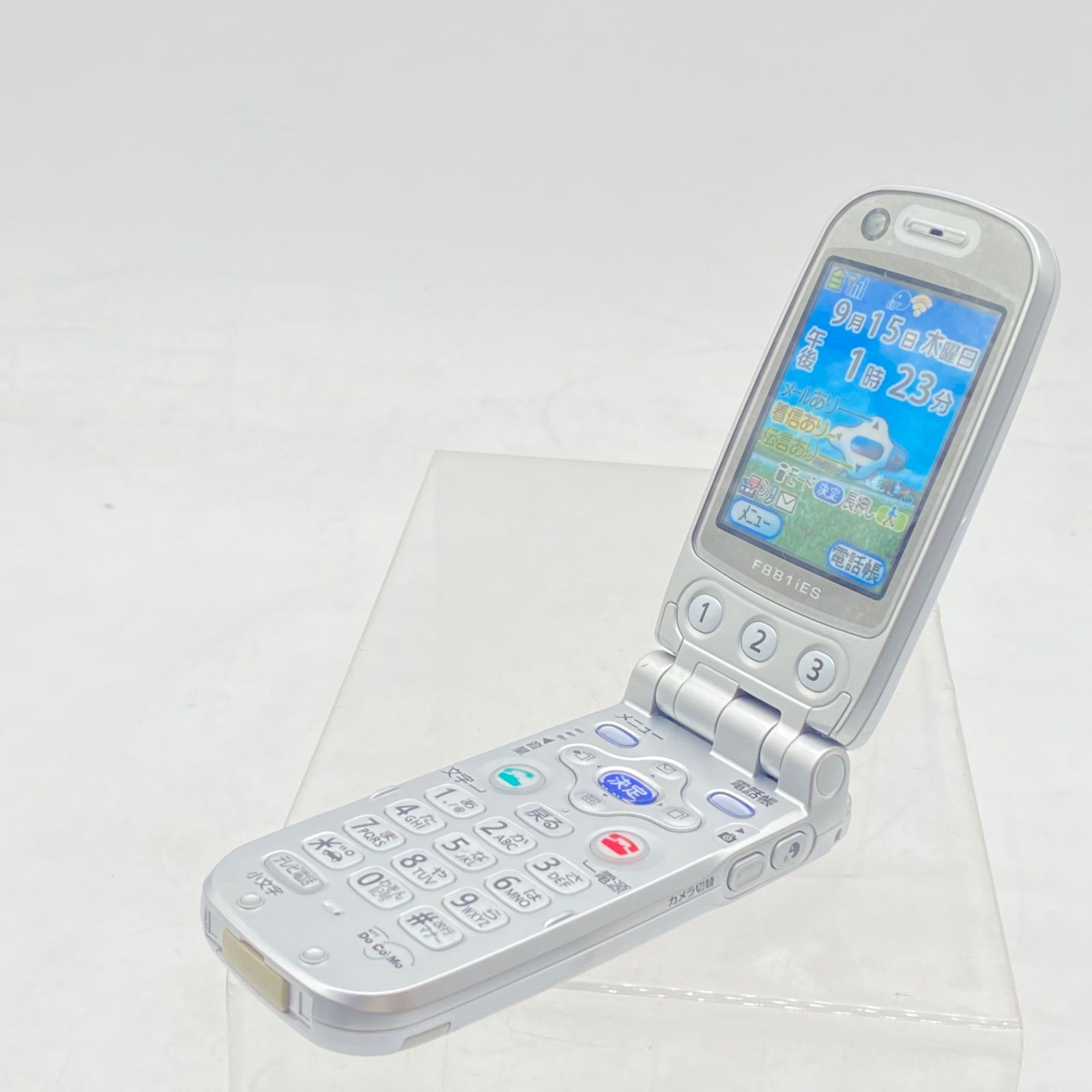 Docomo Fujitsu FOMA Easy Phone III F881ies Platinum Silver Cell Phone Mockup Model
