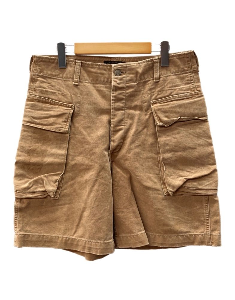 ダブルアールエル RRL 90s Duck Cargo Short Pants ダック カーゴ ショート パンツ ボタンフライ ワーク 三ツ星タグ Ralph Lauren 短パン 茶 無地 R016SW ハーフパンツ ブラウン サイズ30 104MB-594