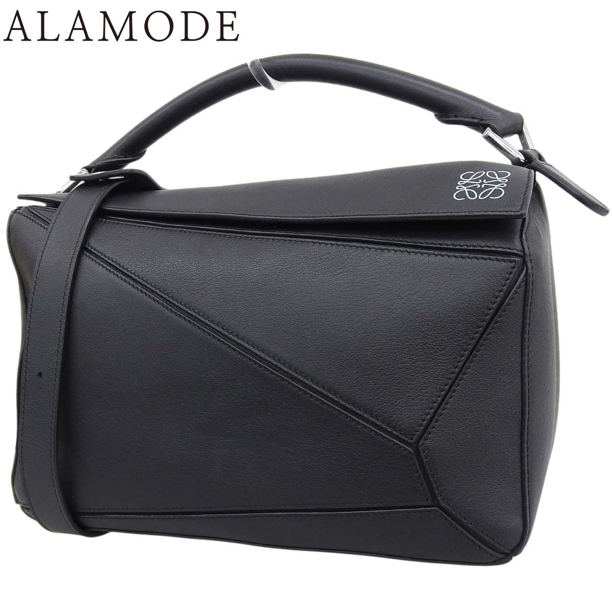 LOEWE(ロエベ) Puzzle パズルバッグ ミディアム ショルダーバッグ 2WAY ハンドバッグ 肩掛け カーフ ブラック黒 シルバー金具 322.30.S20 レディース 40802196370【中古】【アラモード】