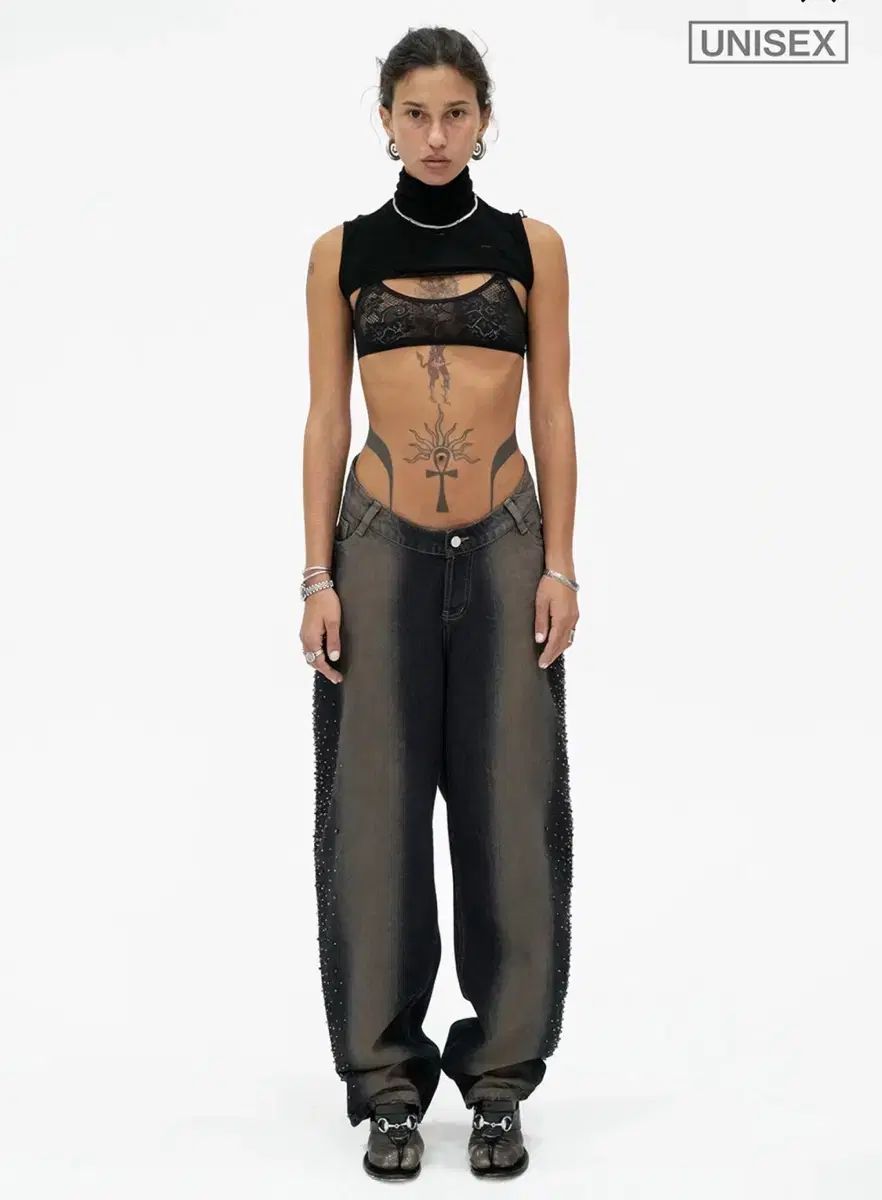 604service BEADED U SHAPE WAIST JEAN