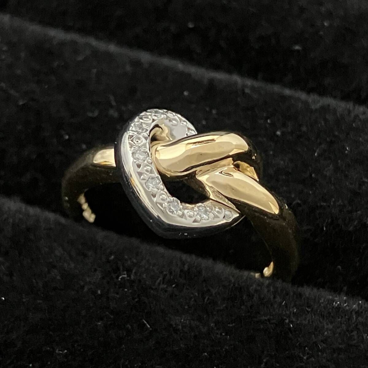 新品仕上済み STAR JEWELRY スタージュエリー ハートモチーフ ダイヤ0.04ct リング Pt900 K18 6号 3.6g プラチナ 金 ゴールド 指輪