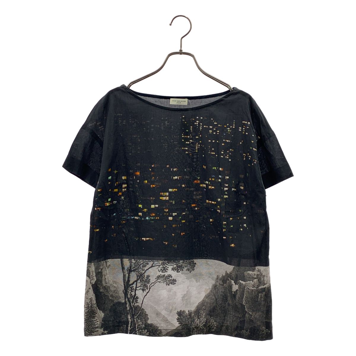 DRIES VAN NOTEN / ドリスヴァンノッテン | コットン 総柄 カットソー ブラウス | 38 | ブラック系 | レディース