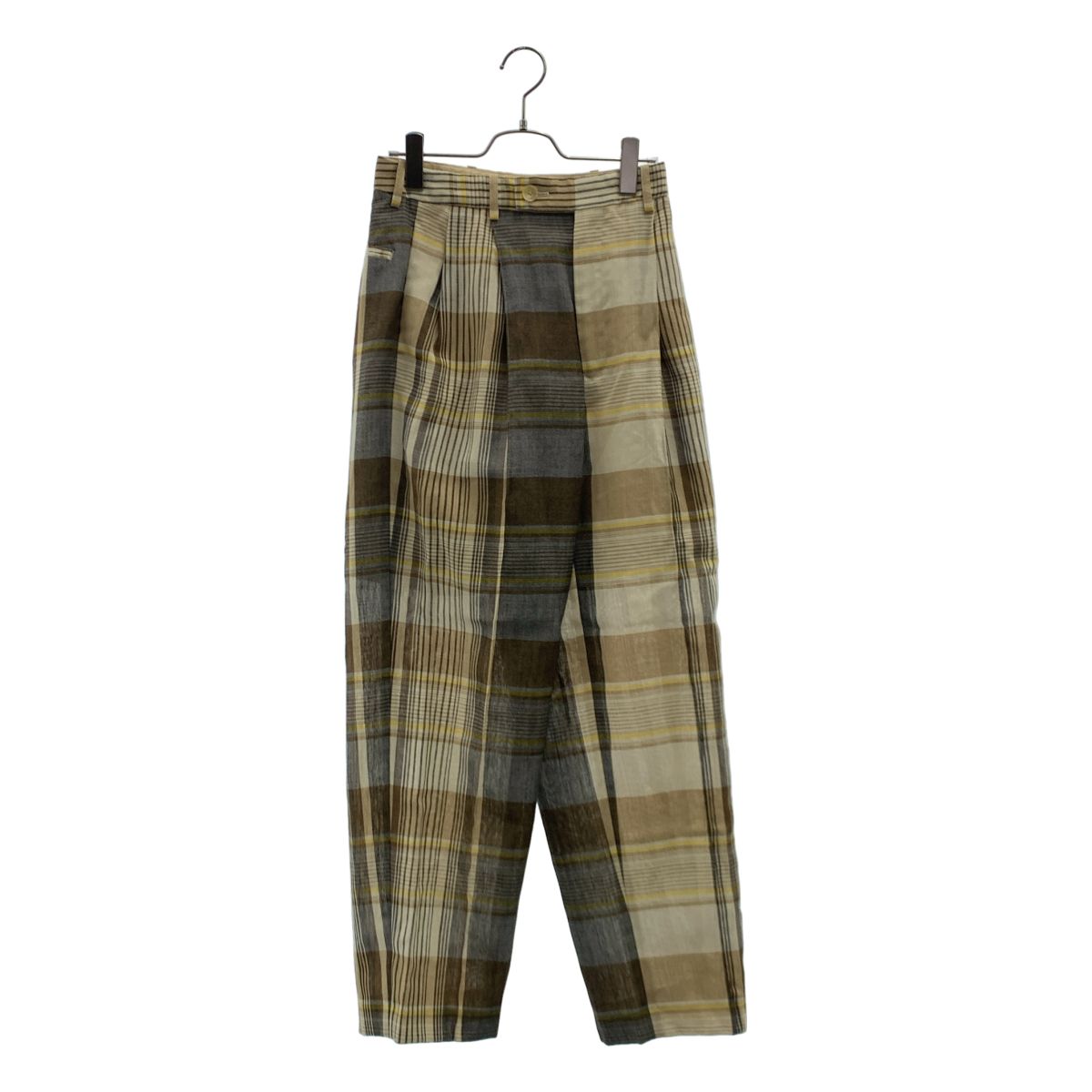 AURALEE / オーラリー | HARD TWIST ORGANIC WOOL MESH CHECK SLACKS チェック スラックス パンツ | 1 | ベージュ系 | レディース