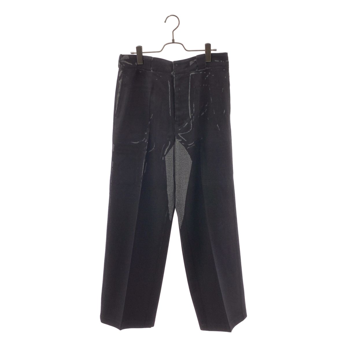 【美品】 PRADA / プラダ | ウール 千鳥格子 ペイントデザイン ワイドスラックス | 42 | ブラック/グレー | レディース