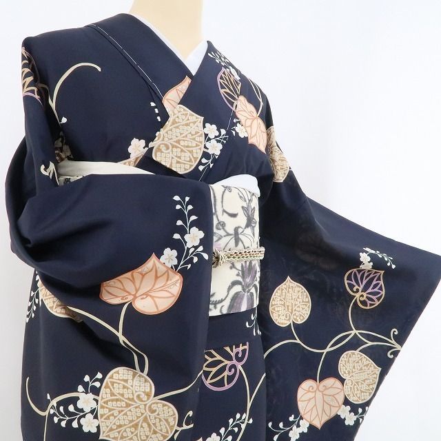 新品・夏牛首紬】単衣 夏着物 葵 証紙付 仕付け糸付 正絹 トールサイズ