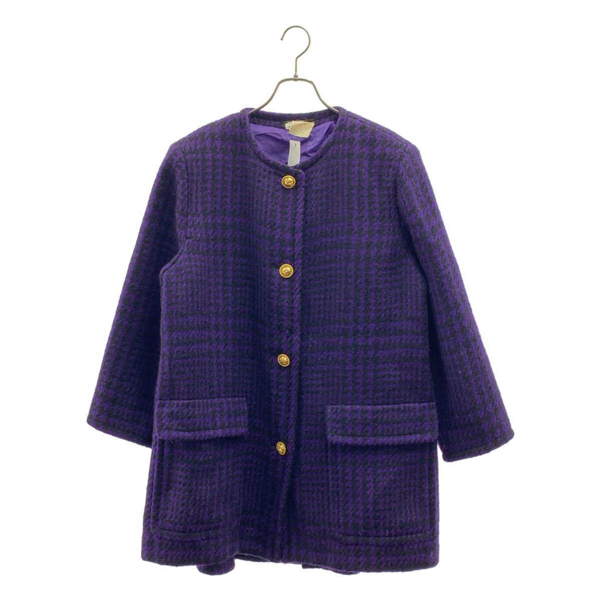 Salvatore Ferragamo / サルヴァトーレフェラガモ | ウール 千鳥格子 ノーカラーコート | M | パープル | レディース