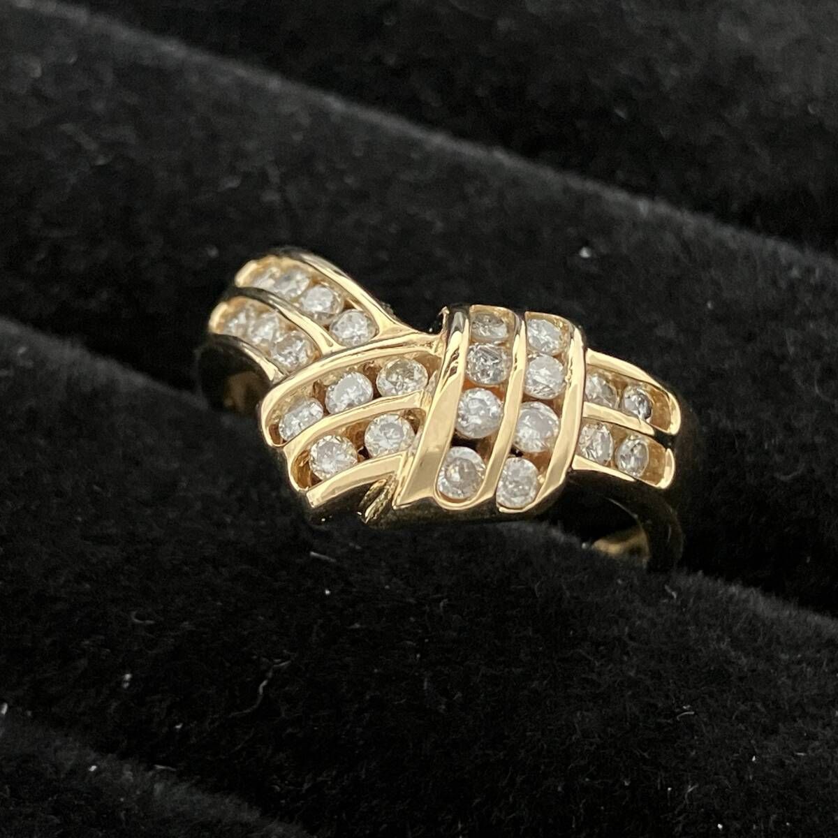 鑑別カード付 新品仕上済み 天然ダイヤモンド0.50ct デザイン リング K18 13.5号 4.0g 金 イエロー ゴールド 指輪