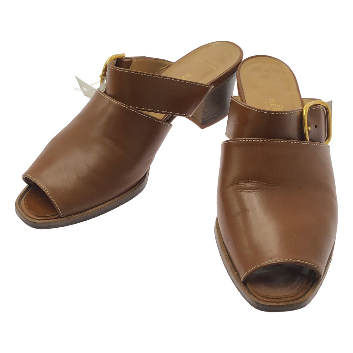 HERMES / エルメス | レザー ストラップ ミュールサンダル | 37 1/2 | ブラウン | レディース