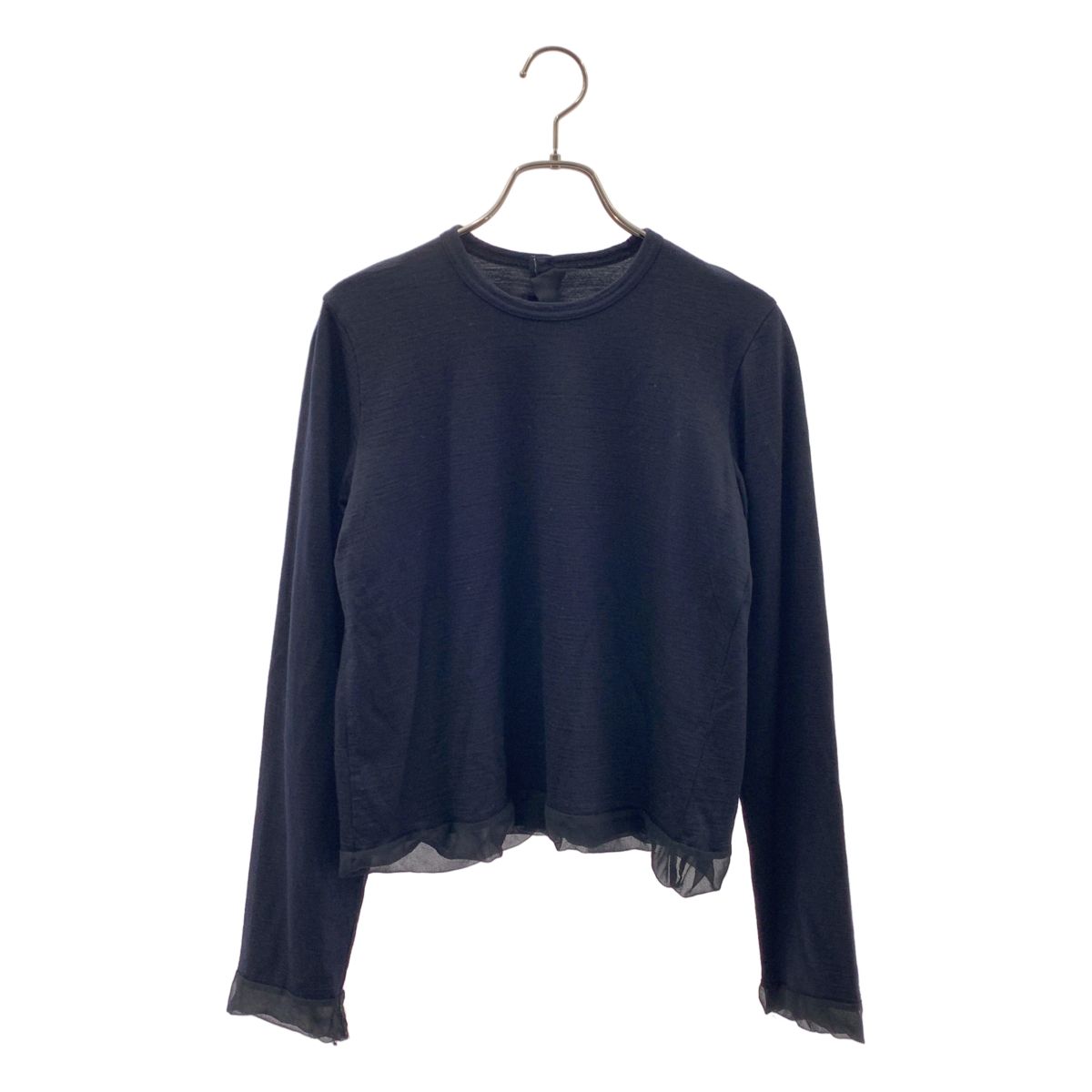 tricot COMME des GARCONS / トリココムデギャルソン | 2008AW | ウール シアー 切替 クルーネック カーディガン | ネイビー | レディース