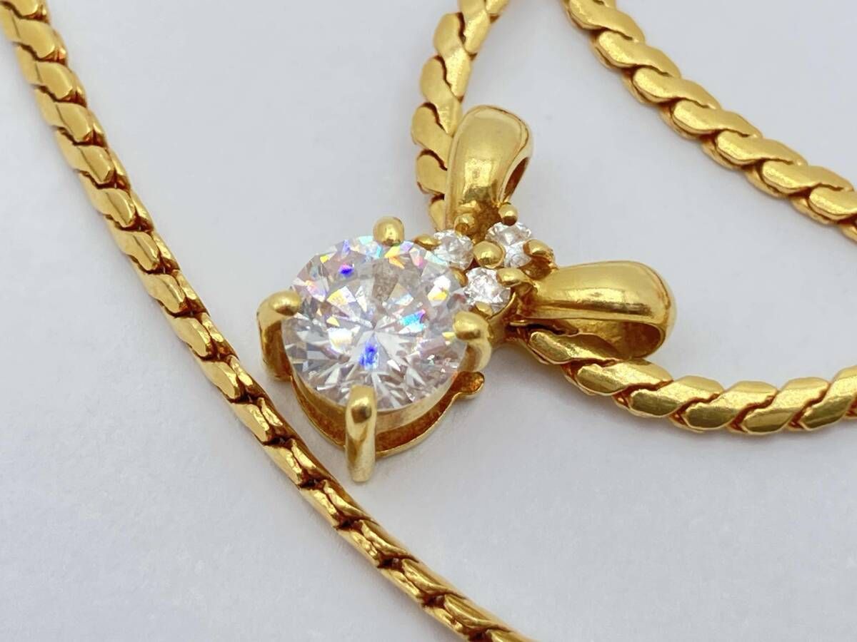 K18 ダイヤモンド0.58ct・0.037ct 40cm イエローゴールド ネックレス 鑑別書付き 7.9g