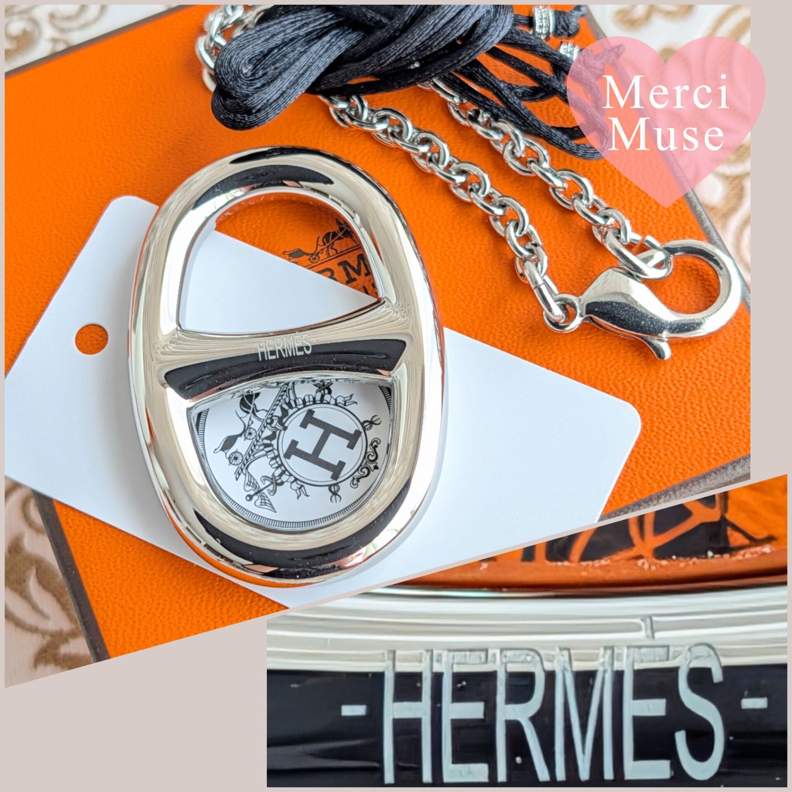 ❤未使用品❤スカーフリング90 シェーヌダンクル シルバー金具 エルメス バッグチャームにも ネックレスにも MerciMuse メルシーミューズ