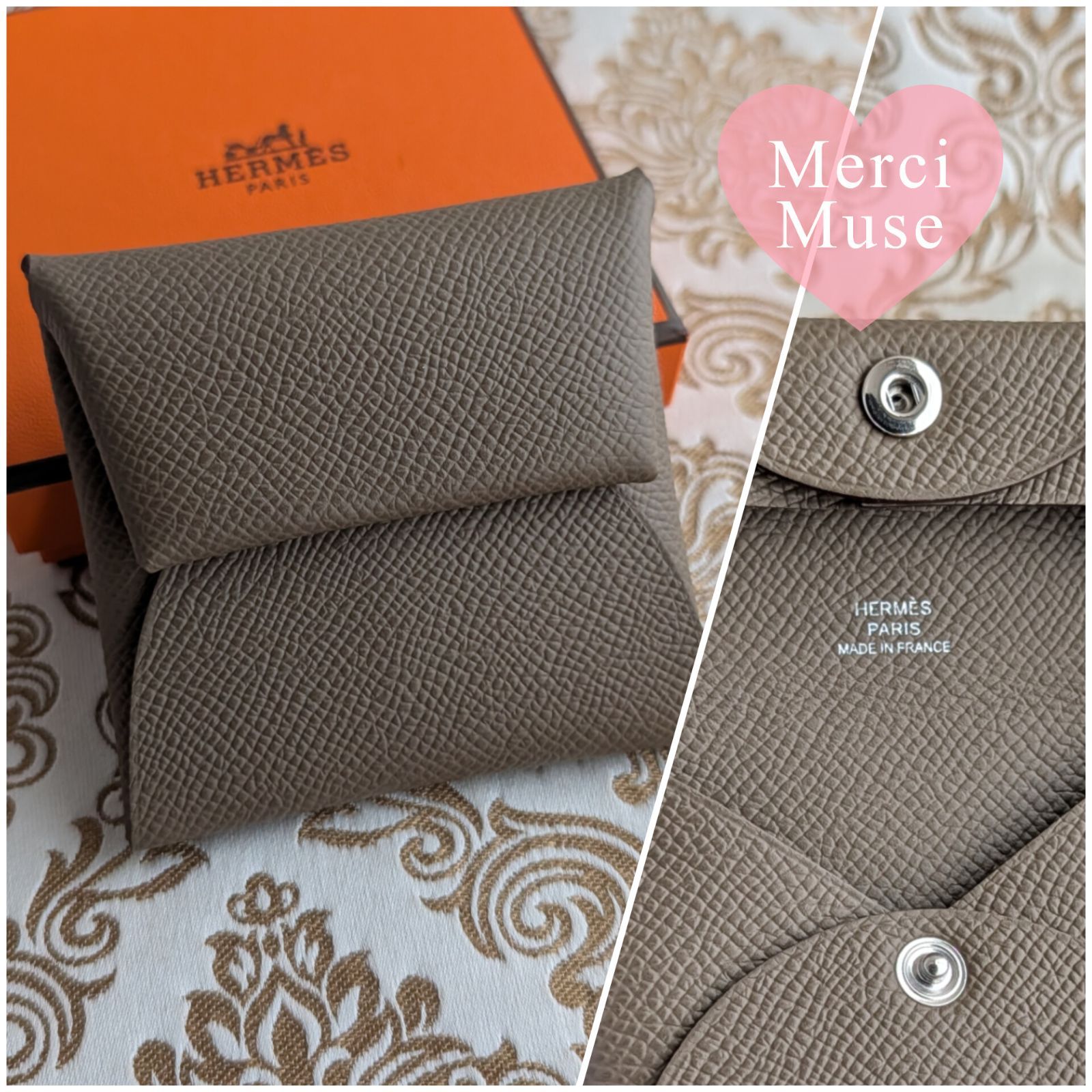❤未使用品❤バスティア コインケース エトゥープ エプソン エルメス 箱付 Ｂ刻印 MerciMuse メルシーミューズ