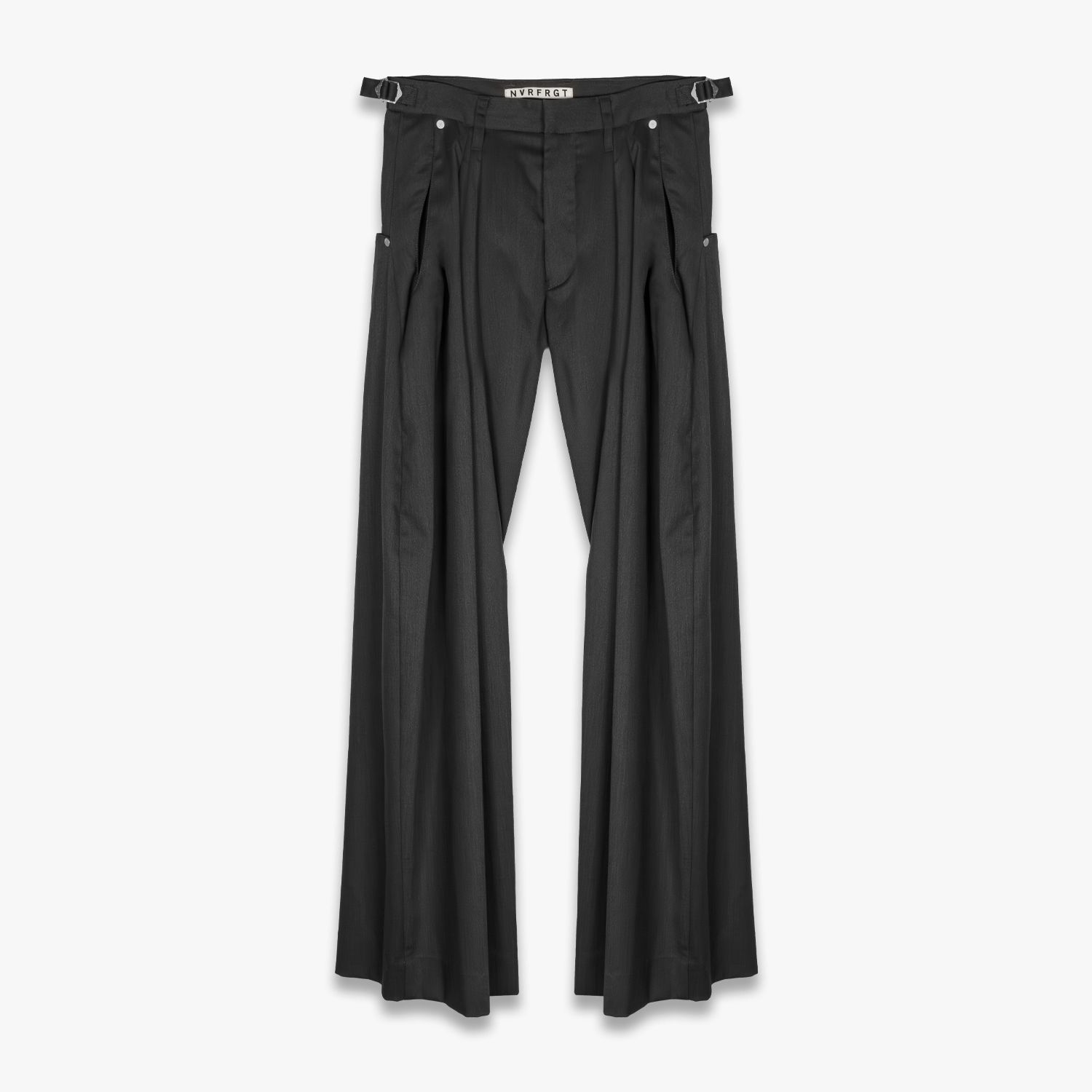 NVRFRGT | 2TUCKED CURVED LEG TROUSERS (BLACK) タックトラウザー タックパンツ スラックス ワイドパンツ ボトムス メンズ ブラック