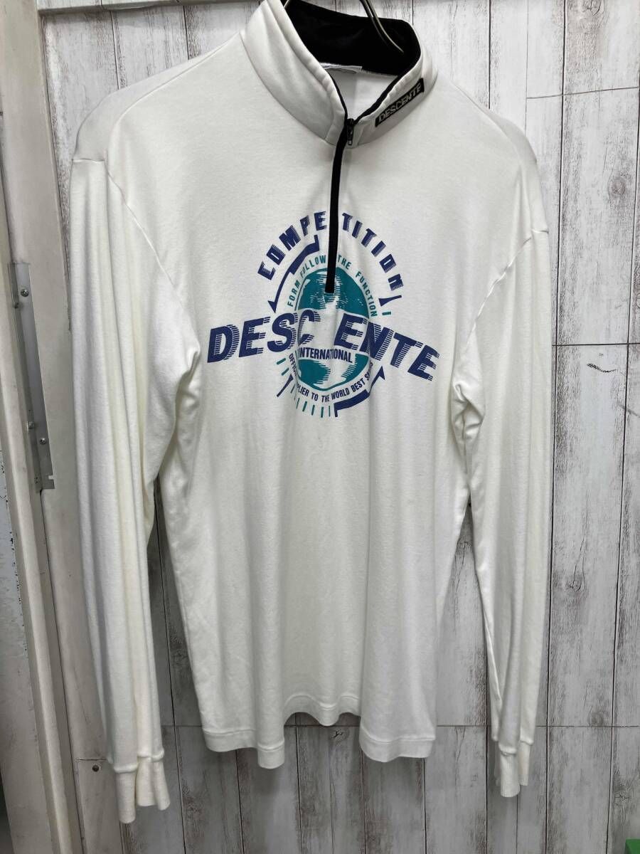 DESCENTE/長袖Tシャツ/90s／DOR-1555／ハーフジップロングTシャツ／ホワイト XLサイズ