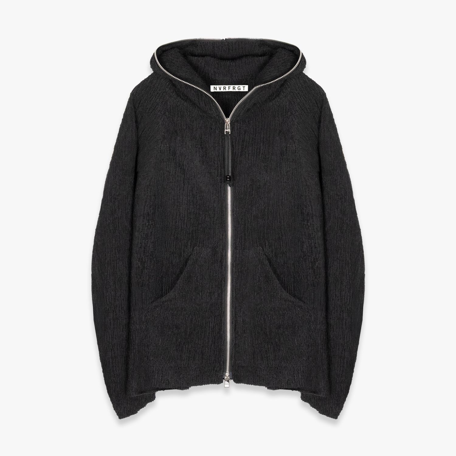 NVRFRGT | SEMI SHEER FULL ZIP UP HOODIE (BLACK) ジップアップフーディ パーカー ブークレニット シアー トップス メンズ ブラック