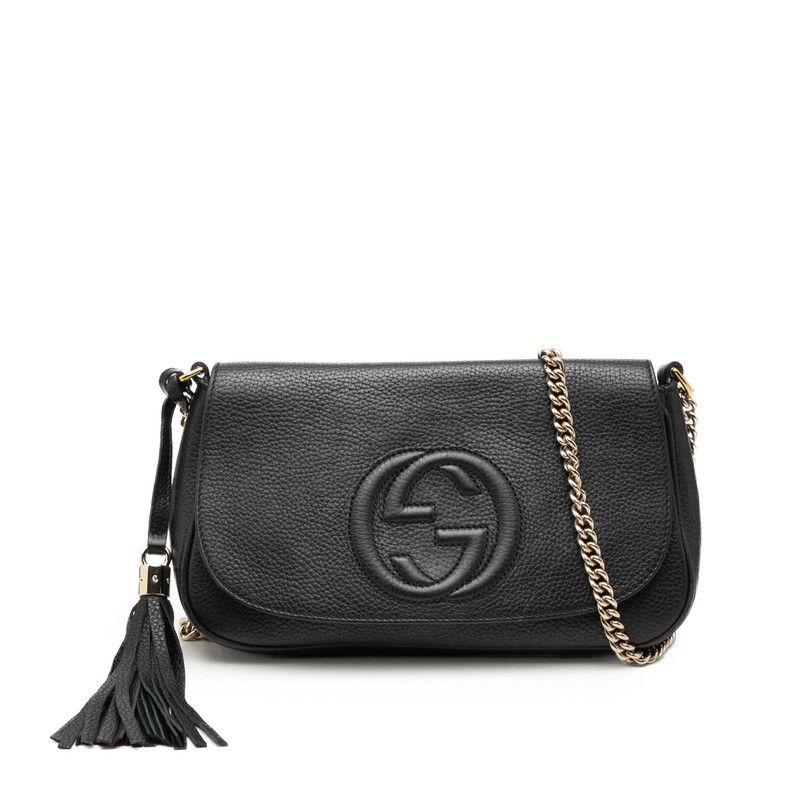 グッチ インターロッキングG ソーホー 斜め掛け チェーン ショルダーバッグ 536224 ブラック レザー レディース GUCCI【1-0274270】