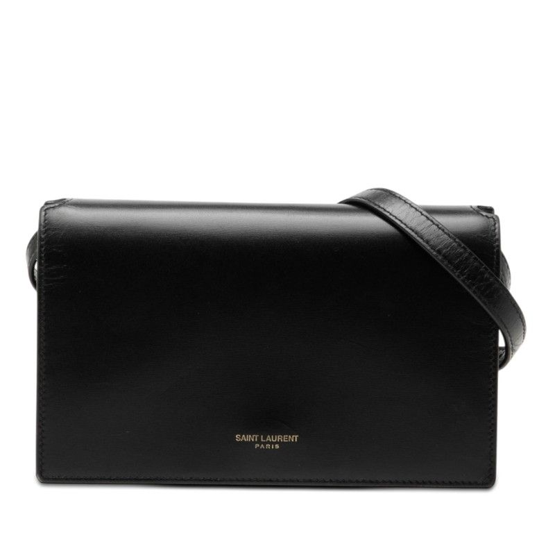 サンローラン ロゴ 斜め掛け ショルダーバッグ ブラック レザー レディース SAINT LAURENT【1-0275286】