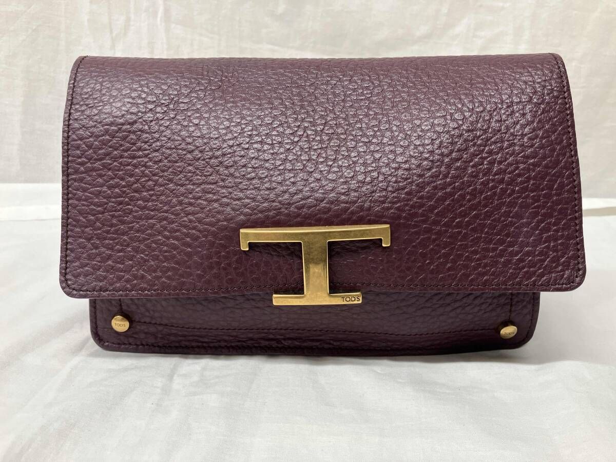 ショルダーバッグ TOD‘S／Tタイムレスクロスボディ／ボルドー／ショルダー・保存袋付き