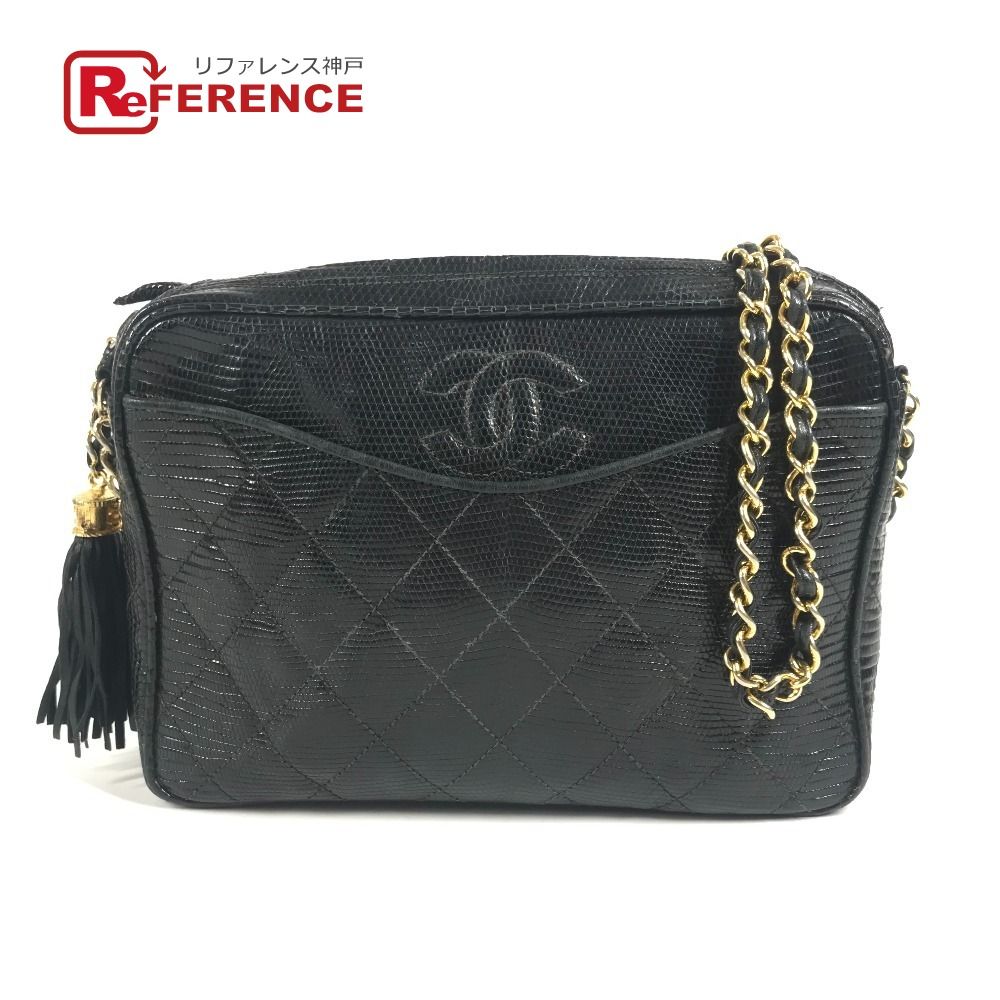 CHANEL シャネル ショルダーバッグ CC ココマーク ロゴ チェーンバッグ フリンジ タッセル リザード ブラック