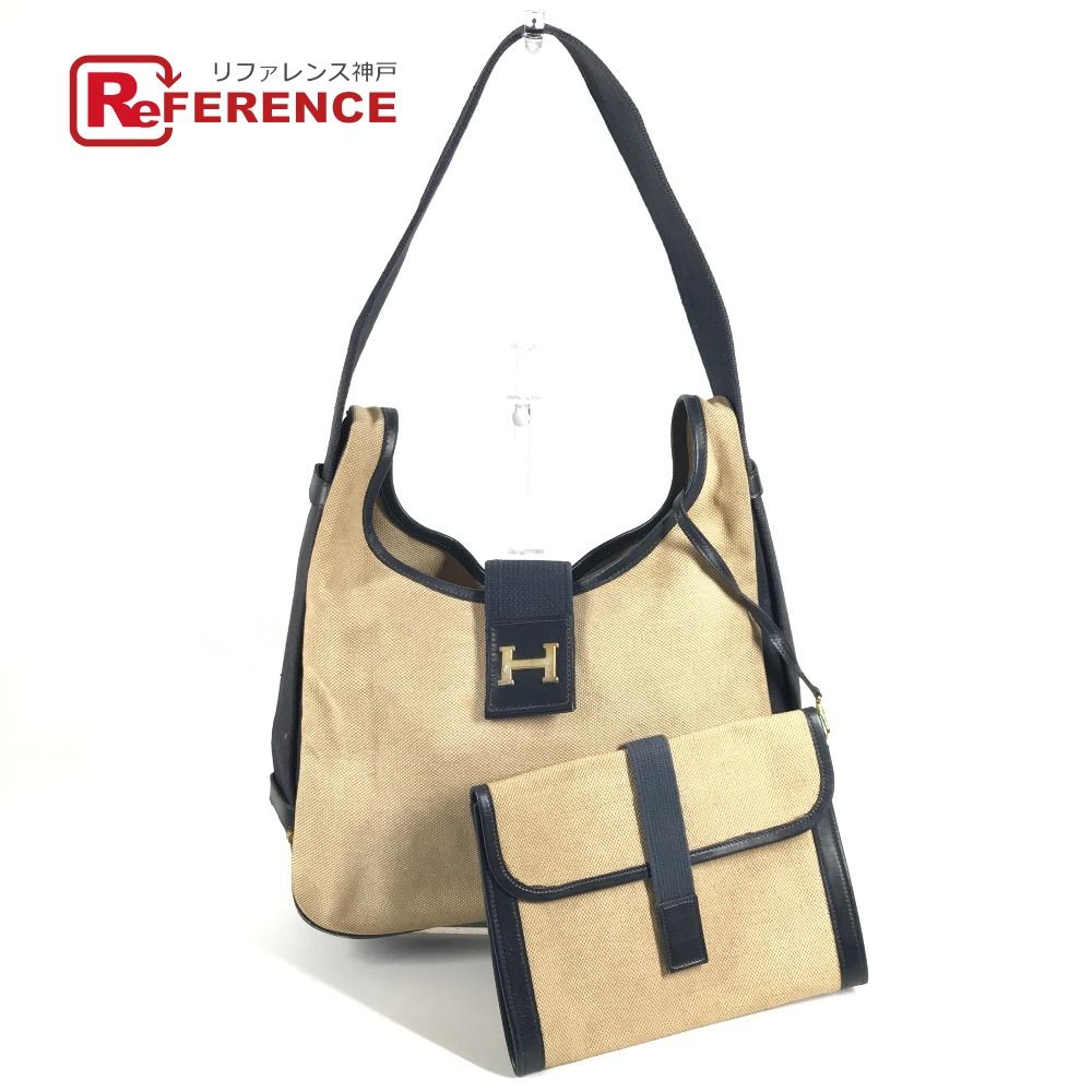 HERMES エルメス ショルダーバッグ サコ レザー/キャンバス ベージュ
