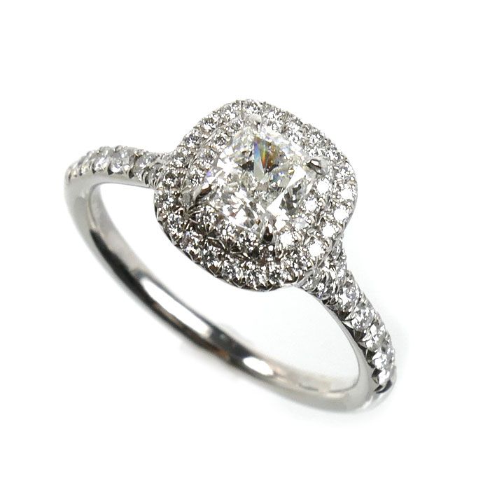 TIFFANY&Co. ティファニー Pt950プラチナ ソレスト クッション カット ダブル ハロー リング・指輪 #57975 ダイヤモンド0.54ct 11.5号 4.4g レディース 中古