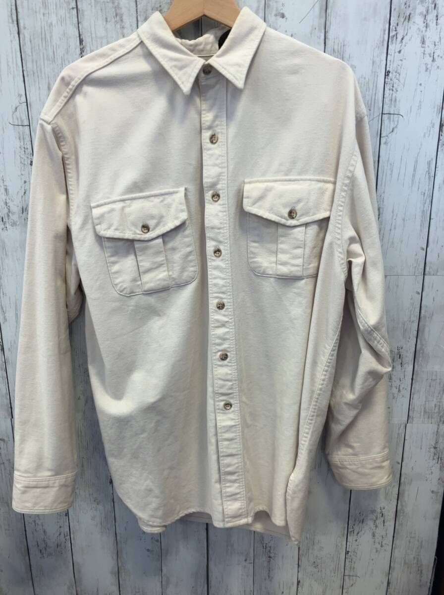 Eddie bauer エディ バウアー 長袖シャツ 80s USA製 黒タグ アイボリー メンズ XLサイズ