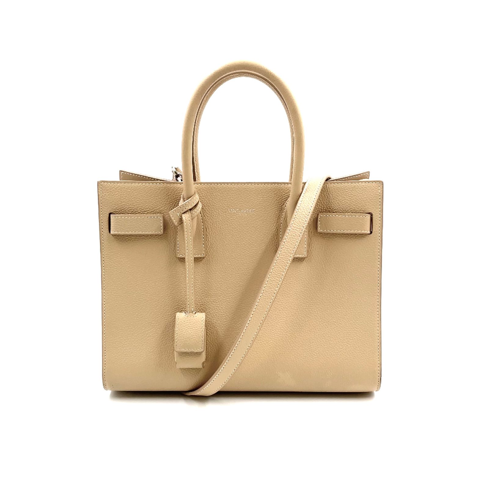 ベージュ レザー ハンドバッグ ゴールド金具 新着】YVES SAINT LAURENT サックドジュール 2WAY レザー ベージュ
