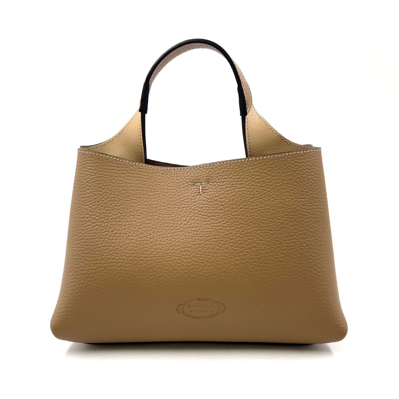【新着】TOD'S Tタイムレス マイクロ 2WAY グレインレザー ブラウン ハンドバッグ シルバー