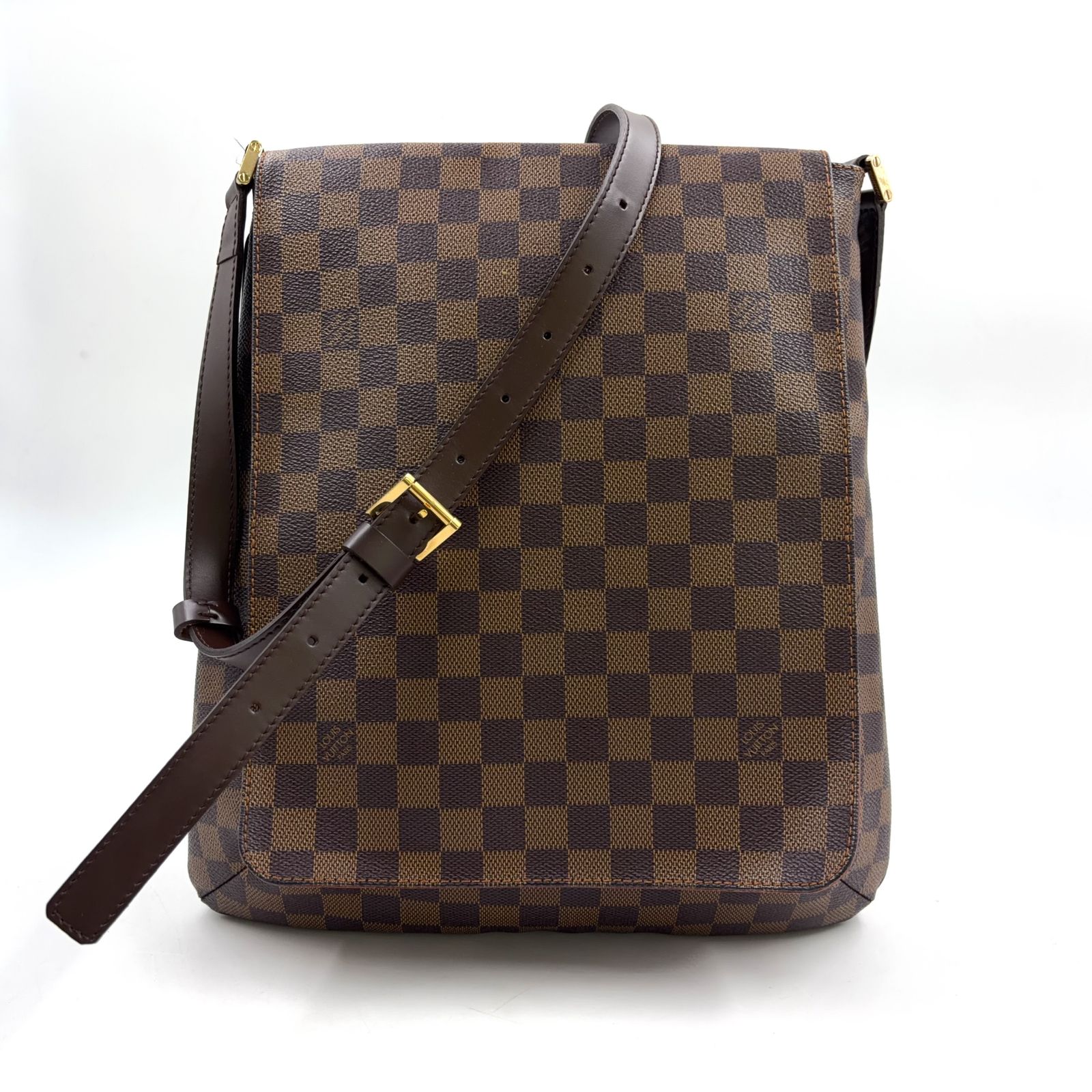 【新着】LOUIS VUITTON ミュゼット ダミエエベヌ ダミエエベヌ レザー、PVC ブラウン ショルダーバッグ ゴールド N51302