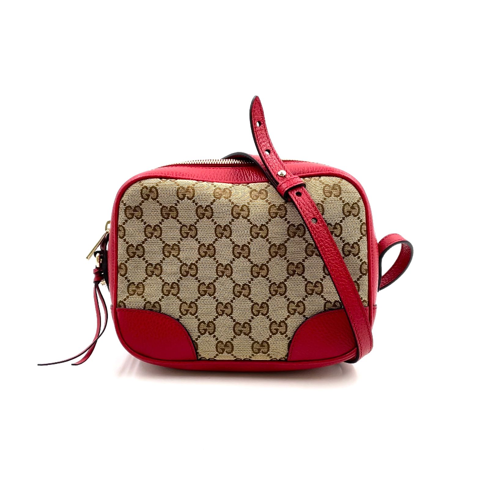 【新着】GUCCI GGキャンバス レザー、キャンバス ベージュ、レッド ショルダーバッグ ゴールド 449413