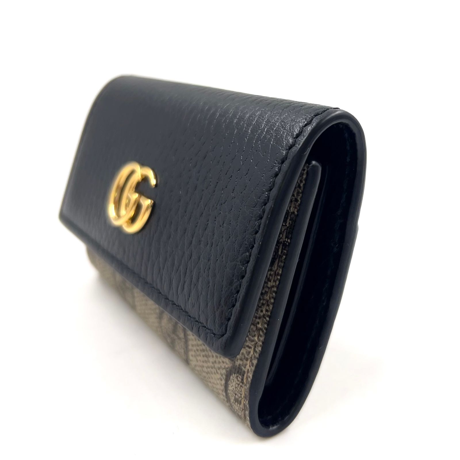 GUCCI GGマーモント プチマーモント レザー、PVC ブラック、ベージュ