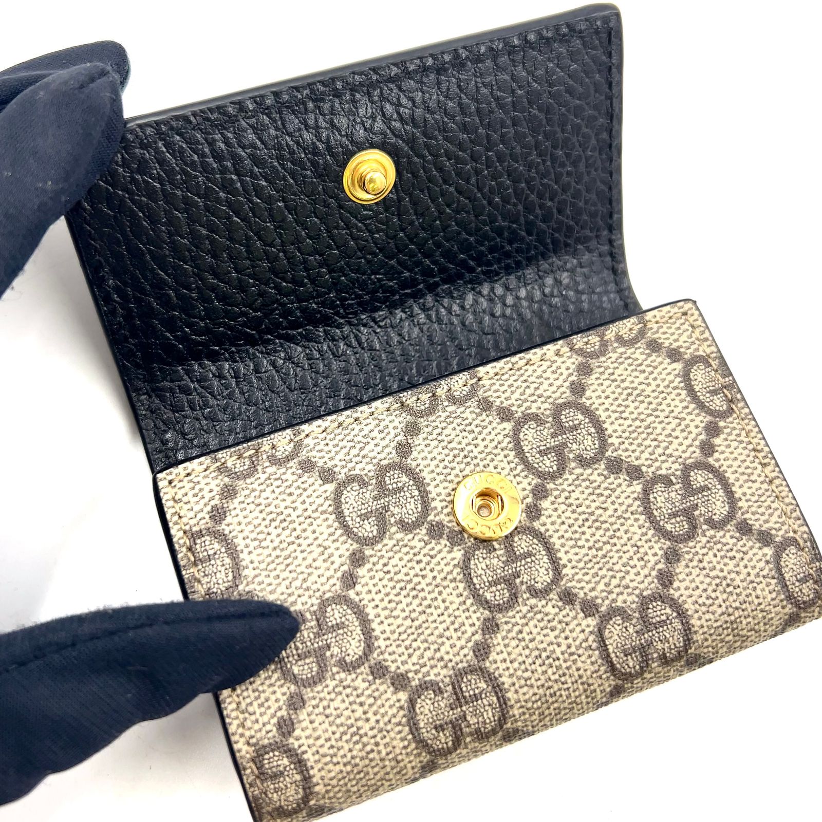 GUCCI GGマーモント プチマーモント レザー、PVC ブラック、ベージュ