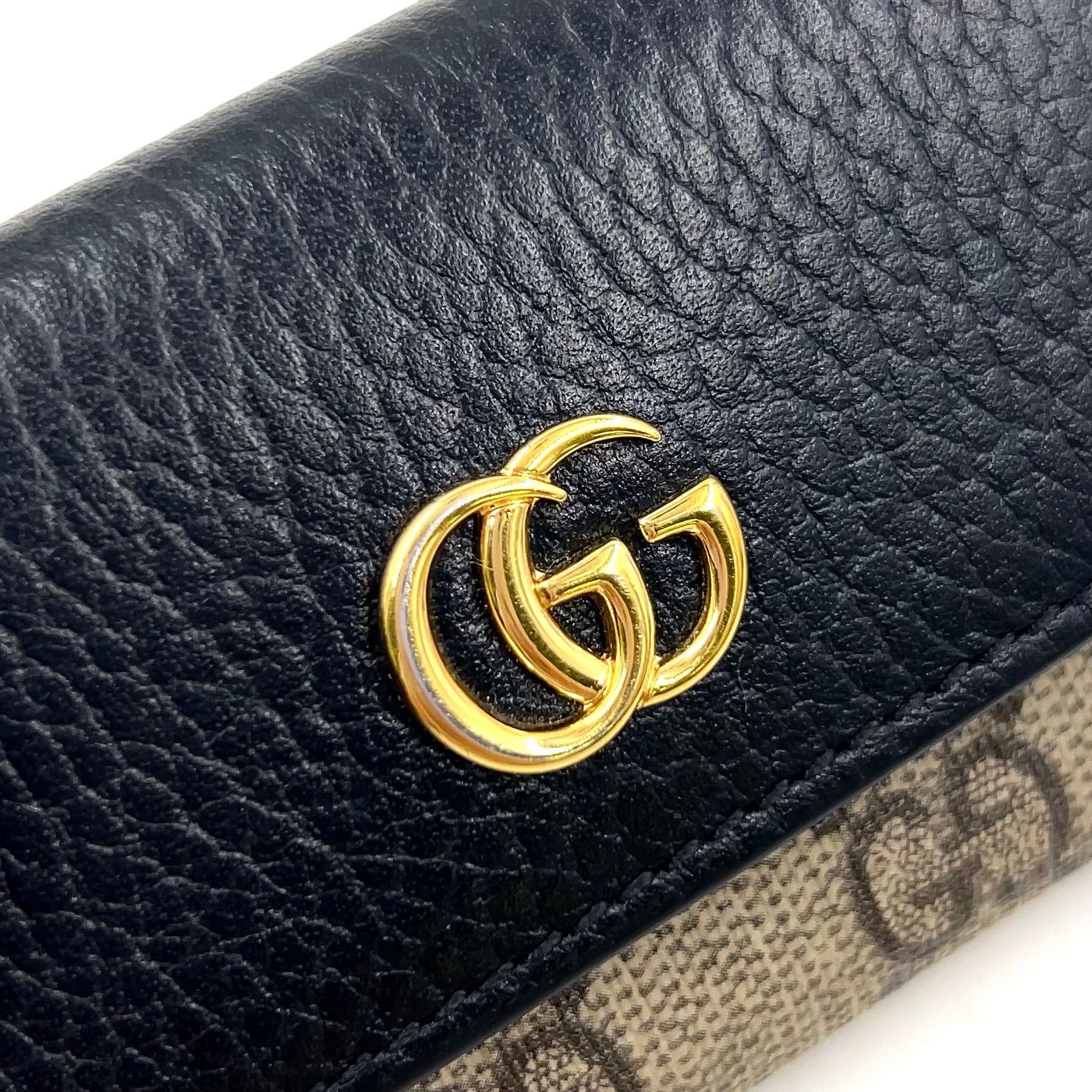【極美品】 GUCCI スマートキーケース プチマーモント GGロゴ ブラック GUCCI GGマーモント プチマーモント レザー、PVC ブラック、ベージュ