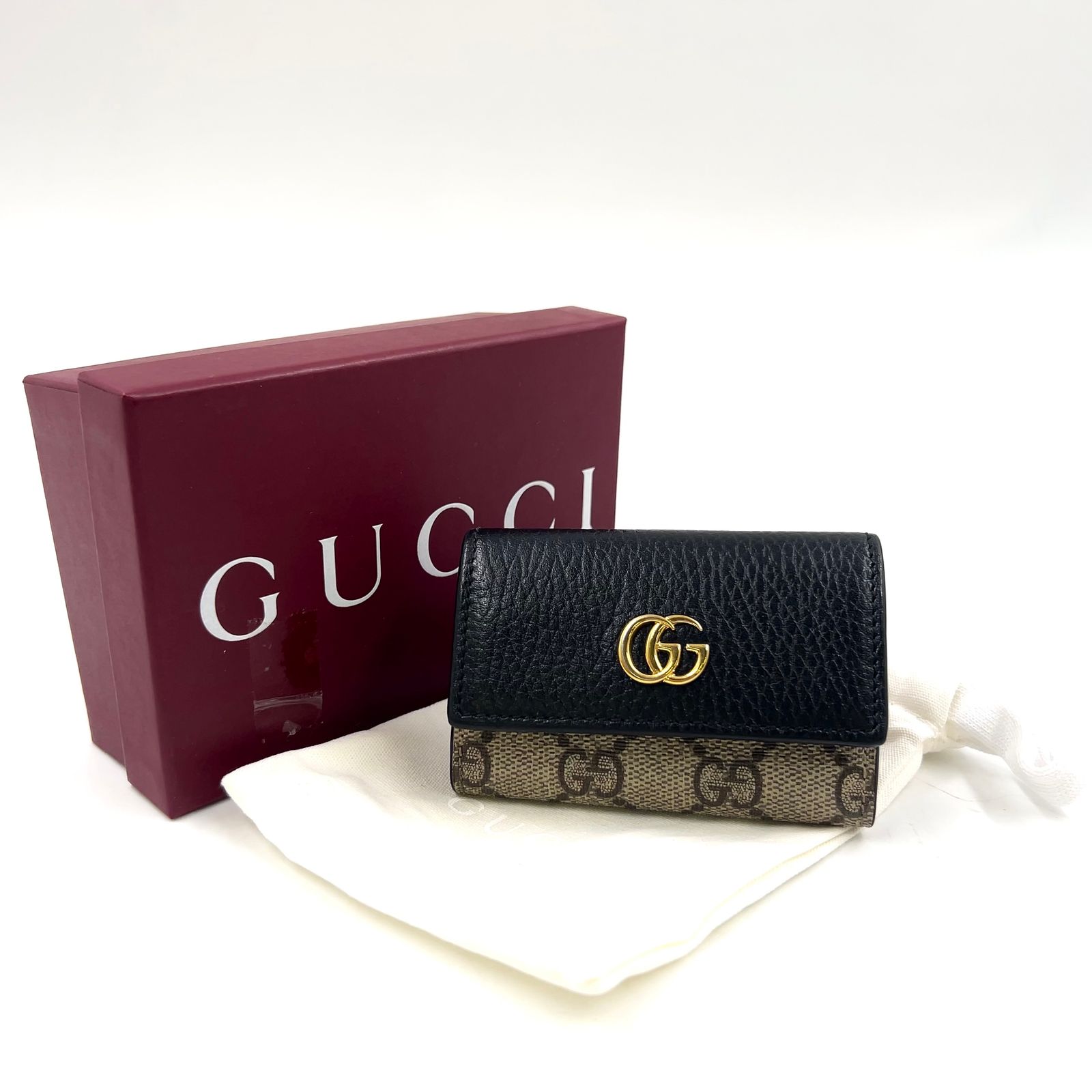 GUCCI GGマーモント プチマーモント レザー、PVC ブラック、ベージュ