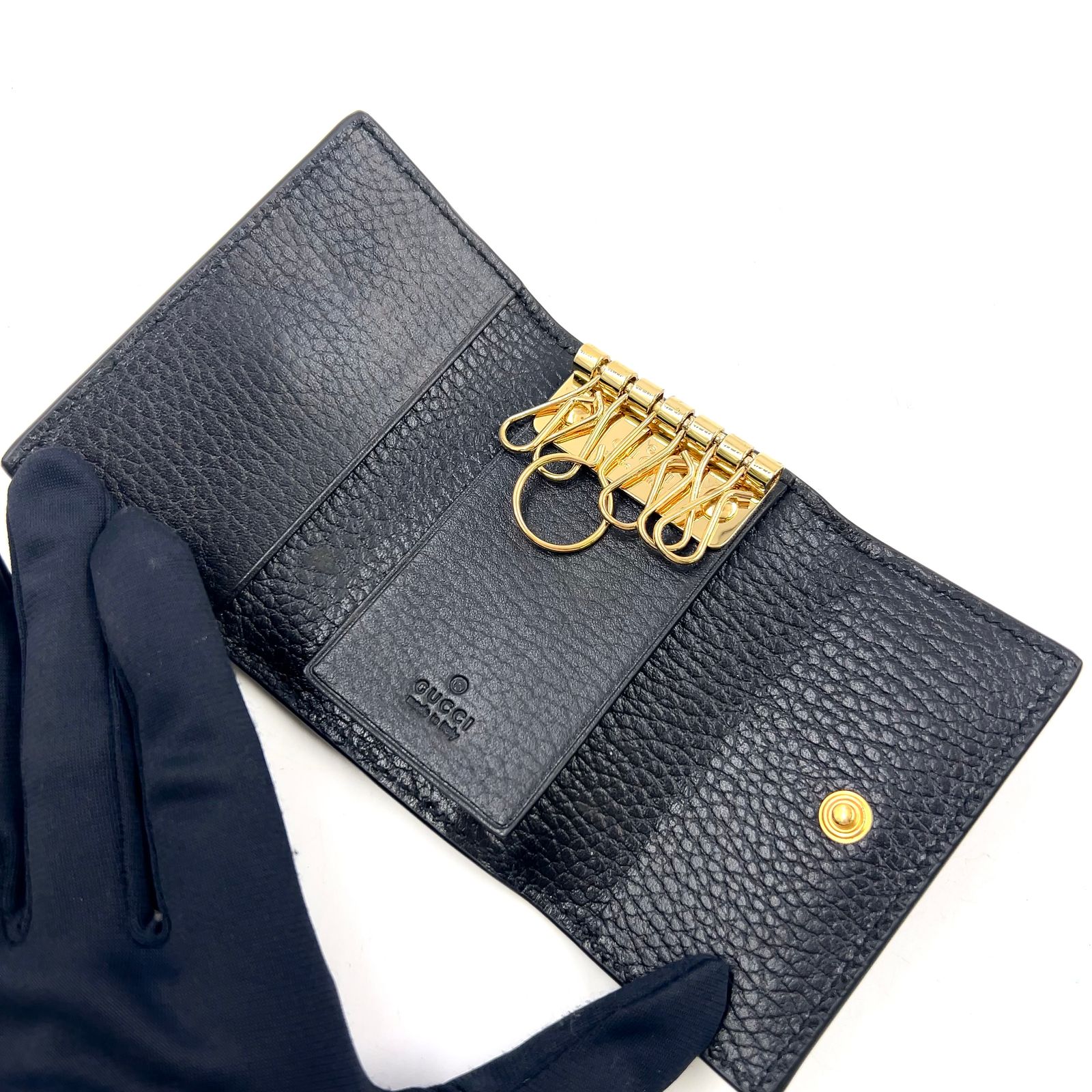 GUCCI GGマーモント プチマーモント レザー、PVC ブラック、ベージュ